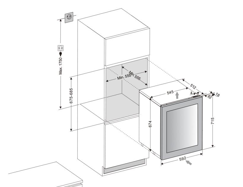 Dunavox Integrated Wine Cooler - Dual Zone 600mm Black 32 Bottle - DAVG-32.80DB.TO